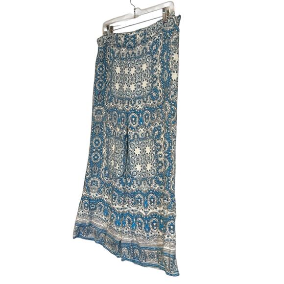 Feather Bone Blue White Wide Leg Pants Womens Sz 6 Paisley Boho Maximalist Loose - Picture 16 of 16